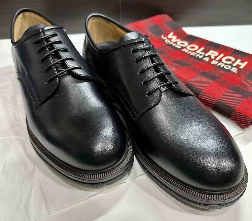 Woolrich Men Black Leather Derby 10 Vibram Sole Italy $320